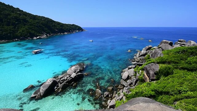 Top view from hill top at Similan island in Thailand , The beach are often visited by Similan diving tours and snorkeling