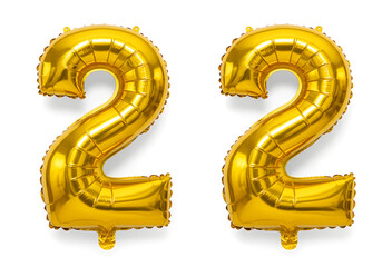 Gold Foil Balloon Number 22 - Party Decoration for 22nd Birthday & Anniversary