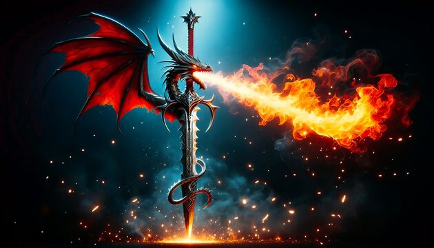 Dragonheart Sword: Mythic Dragon and Fire Illustration