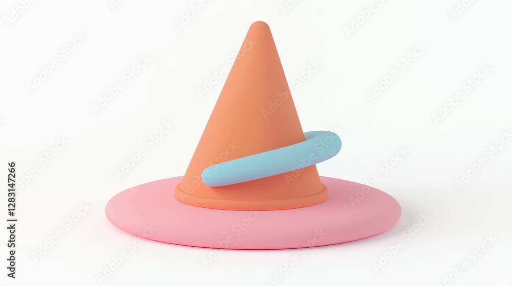 Poster bright orange traffic cone isolated on white background with soft shadows for creative use in design