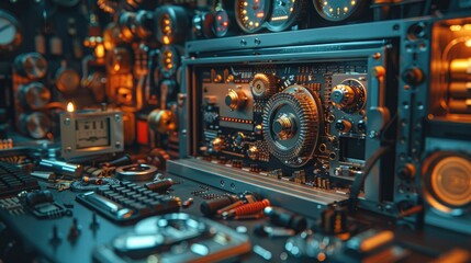 A collection of detailed clockwork parts and intricate components arranged