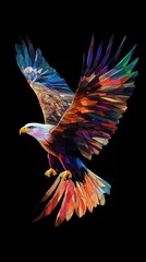 Obraz premium A vibrant eagle spreads its wings in stunning colors. The artwork showcases the beauty of nature and the majesty of this powerful bird. Generative AI