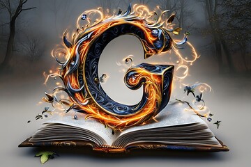 Enchanting book cover illustration featuring an artistic g design in a mysterious forest