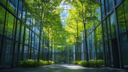 Green sustainable office space employee rush nature-friendly business ESG standards environmentally conscious office sustainable practices workplace green initiatives eco-friendly business design