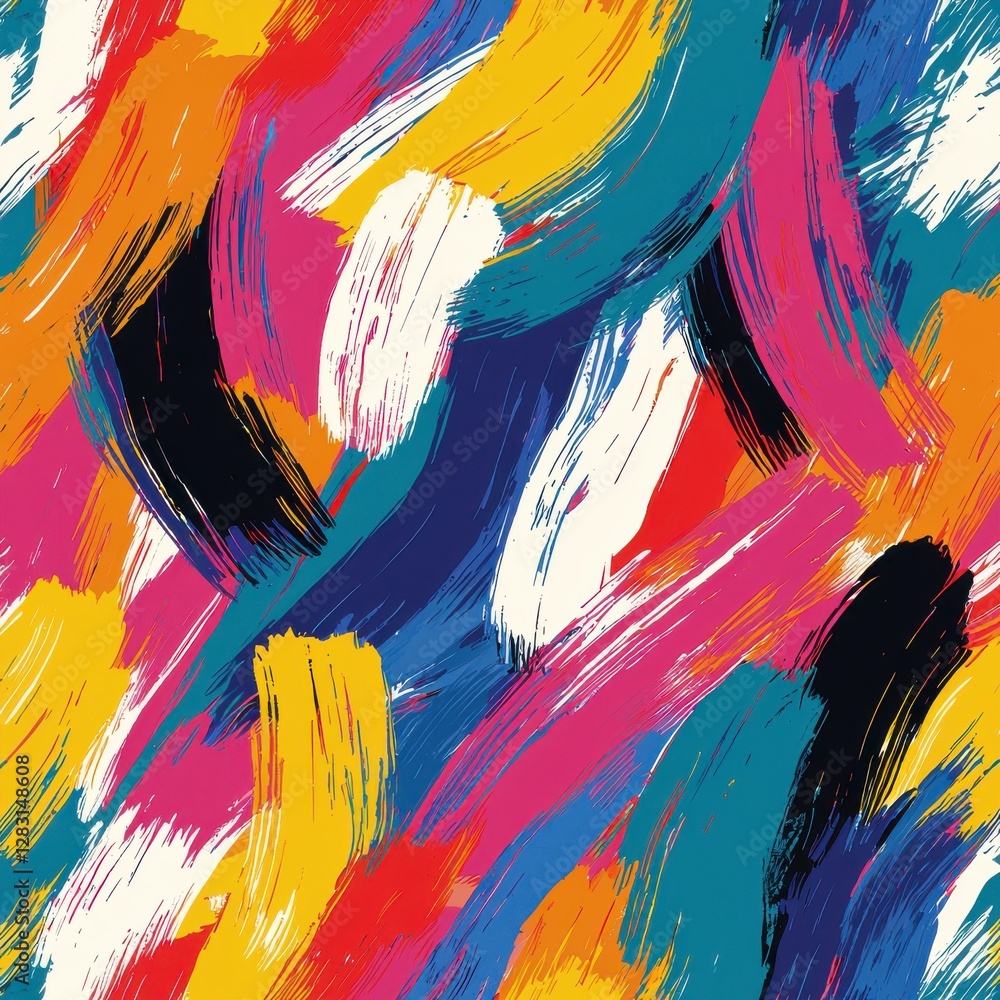 Poster abstract painting featuring bold, colorful brushstrokes in a dynamic and expressive design, creating