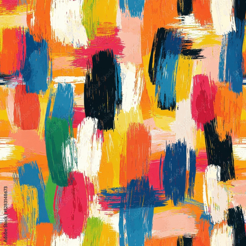 Poster a vibrant abstract pattern featuring bold brushstrokes in a dynamic, colorful composition with hues 