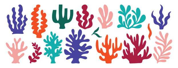 coral seaweed shape aesthetic element set. abstract cartoon underwater plant collection © Yanka