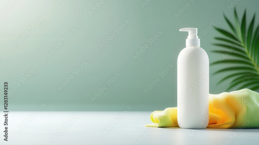 Poster a charming bottle of lotion surrounded by fresh lemons on a bright surface creating a refreshing and