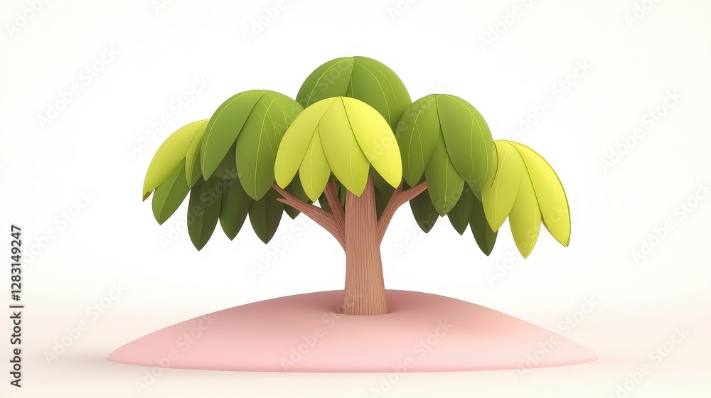 Poster stylized broadleaf elm tree with vibrant green leaves in a minimalist design setting