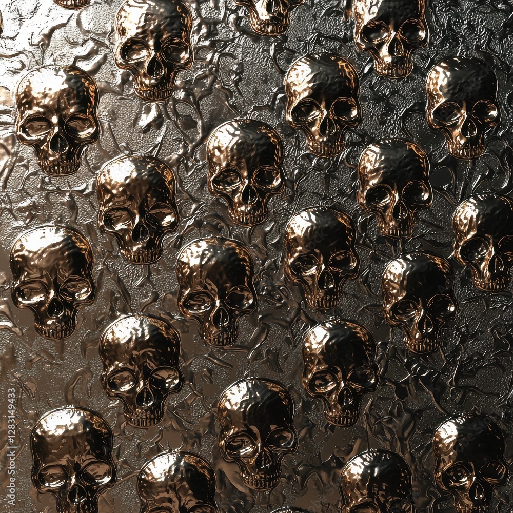 Poster a golden skulls pattern on a textured background, creating a unique and artistic design with a luxur