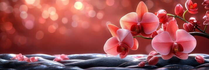 Serene Pink Orchids on Dark Background with Soft Lighting