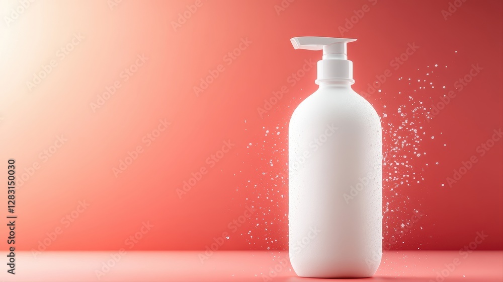 Poster elegant bottle of liquid displayed against a neutral background highlighting its unique shape and co