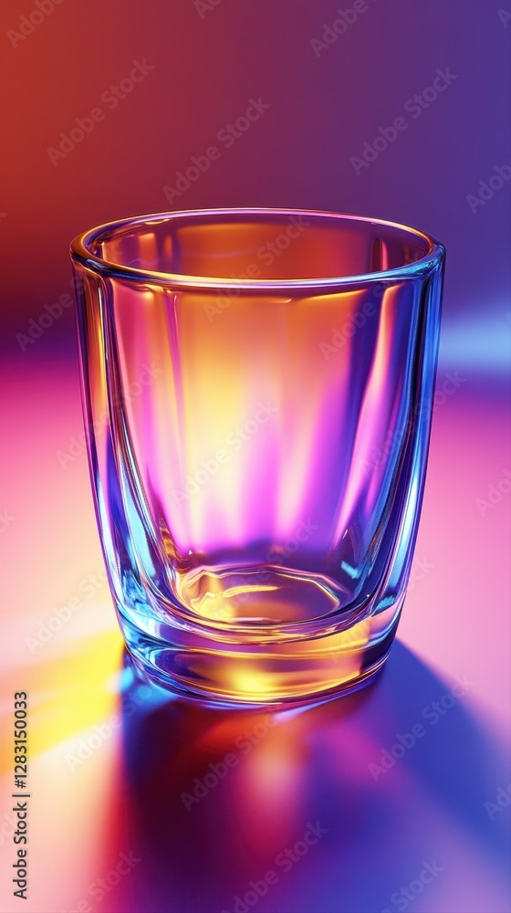 Poster clear glass bowl positioned on a simple table with reflections creating an artistic still life compo