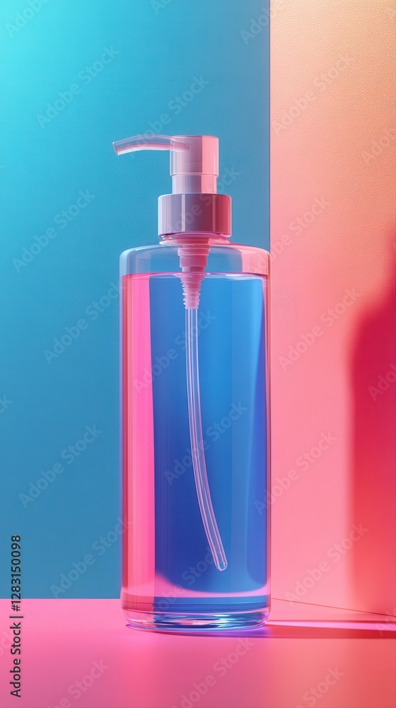 Poster contemporary bottle of liquid sitting on a table with subtle highlights and shadows creating a minim