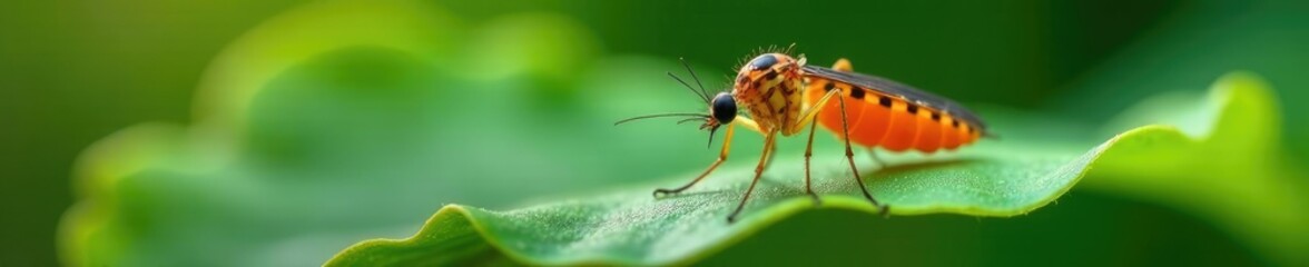 Fototapeta premium Macro shot of mosquito larva feeding on water plant, larvae, plant