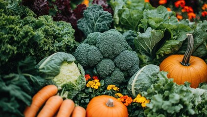 Colorful fall harvest vegetables displayed