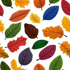Obraz premium Vibrant Pattern of Autumn Leaves in Various Colors on a White Background