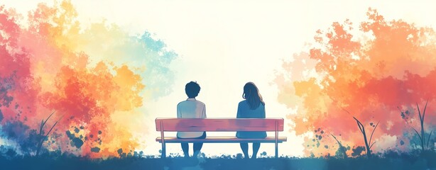 Couple sitting on a bench in nature's embrace.