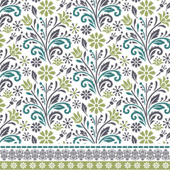 seamless floral pattern with vintage inspired border elements for textile and fashion prints
