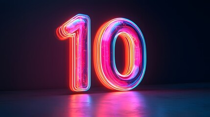 Elegant and Minimalist Glowing Neon Number 10 Softly Illuminated in a Dark and Moody Backdrop  Chic and Trendy Digital Art or Graphic Design Element
