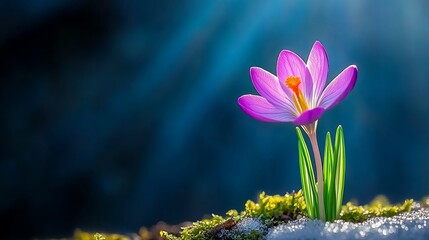 Vibrant Purple Flower Blooming Amidst Lush Green Grass and Soft Light Background