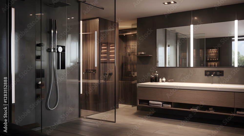 Aufkleber a contemporary and sophisticated bathroom design featuring smart mirror technology and touchless wat