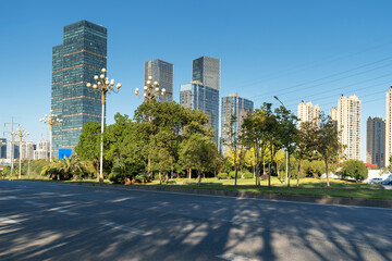 Empty urban road and buildings in the city