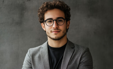 Obraz premium Professional portrait of a young man in a suit studio setting lifestyle photography neutral background confident posture