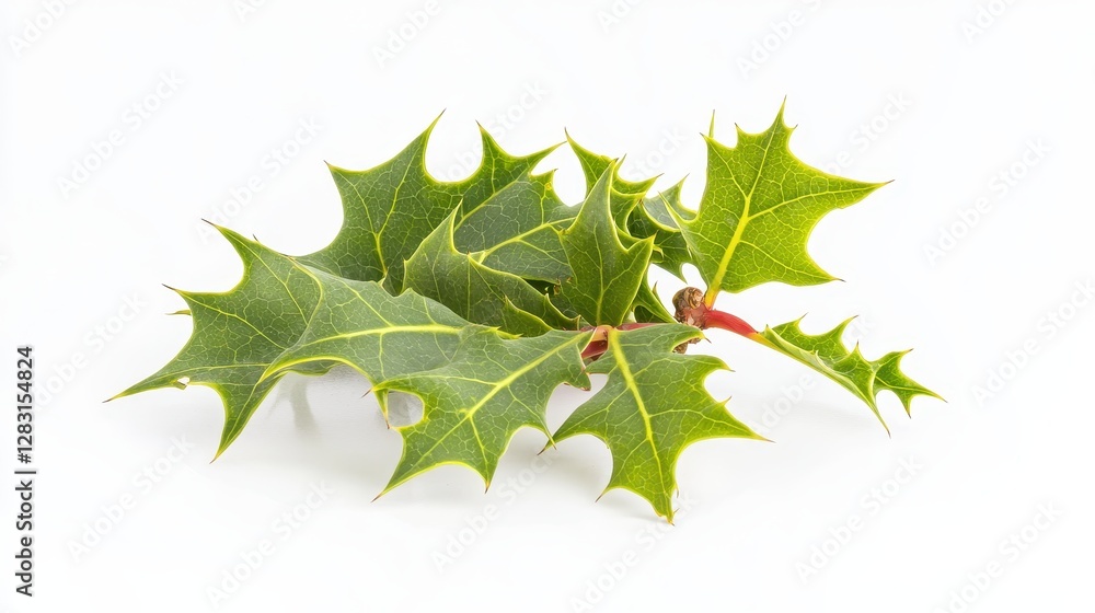 Aufkleber isolated dense holly leaves with sharp edges displaying vibrant green color on a clean background
