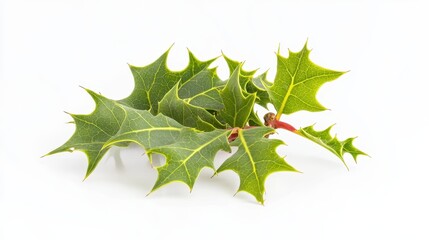 Isolated Dense Holly Leaves with Sharp Edges Displaying Vibrant Green Color on a Clean Background