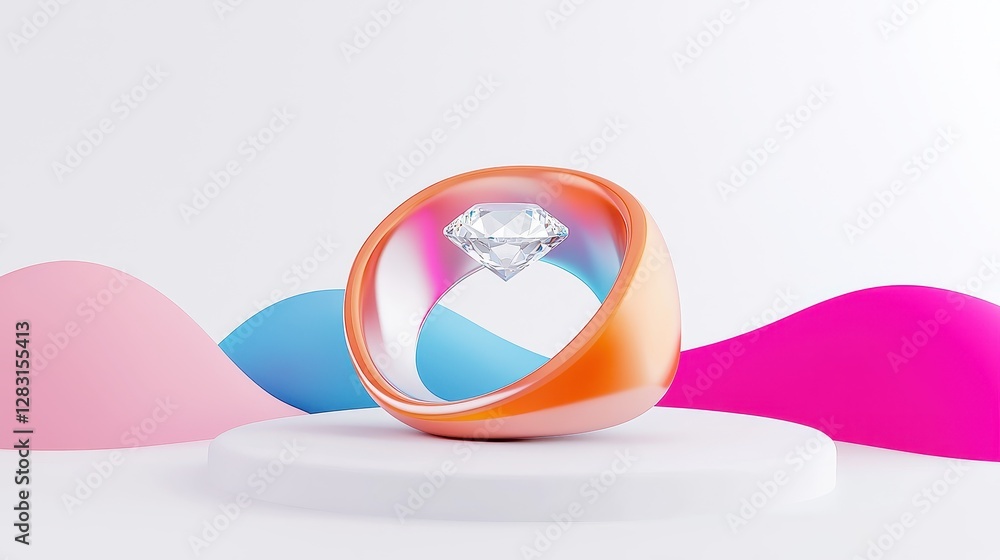 Aufkleber silver ring featuring a stunning diamond embedded in a unique wave pattern display