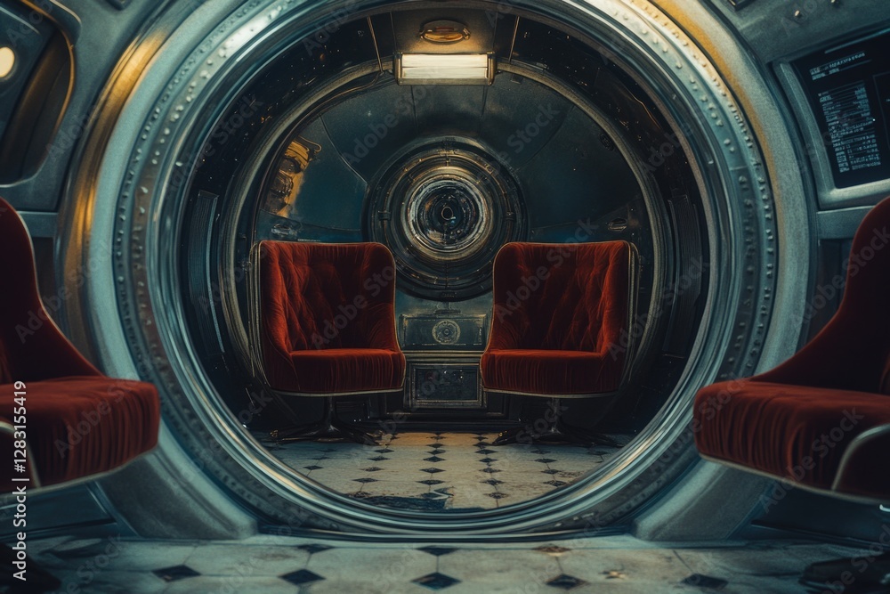 Aufkleber two red chairs placed in front of a round mirror