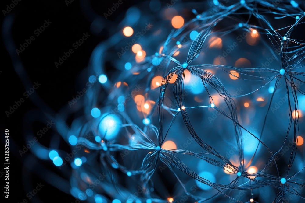Poster A close-up shot of a glowing orb with multiple small lights, perfect for representing innovation, technology or creativity