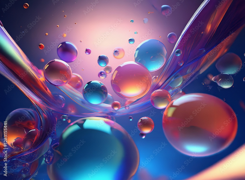 Poster vibrant spheres float against a stunning gradient background, creating an abstract and visually dyna