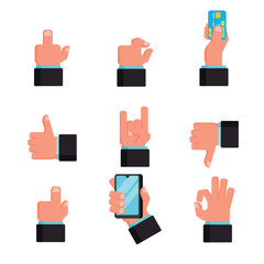 Flat design a variety of gestures. Collection of hands in different positions. Set of hand icons