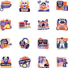 Collection of Street Art Flat Style Stickers 
