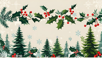 Festive Border: Christmas Trees and Holiday Elements