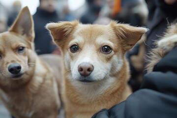 Two brown dogs standing side by side, a moment of companionship and friendship