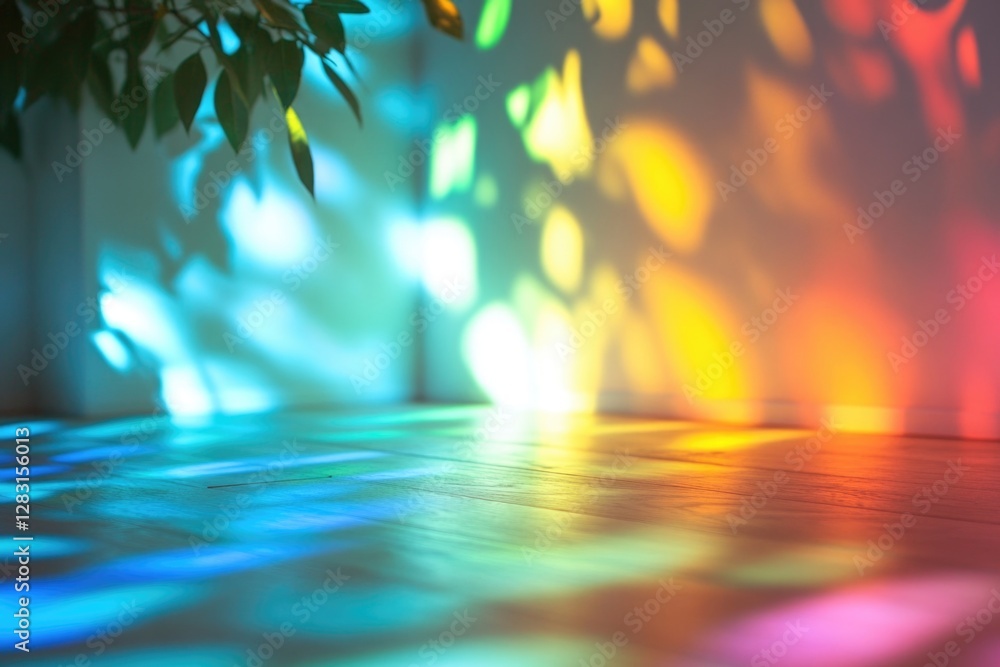 Poster a blurred image of a room with vibrant lighting