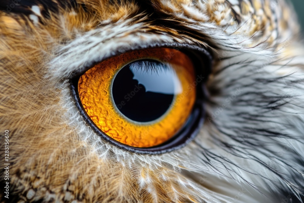 Poster a close-up of an owl's eye with expressive features and sharp details