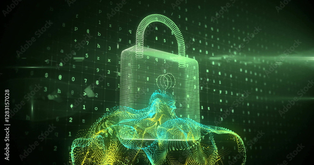 Poster image of padlock over data processing