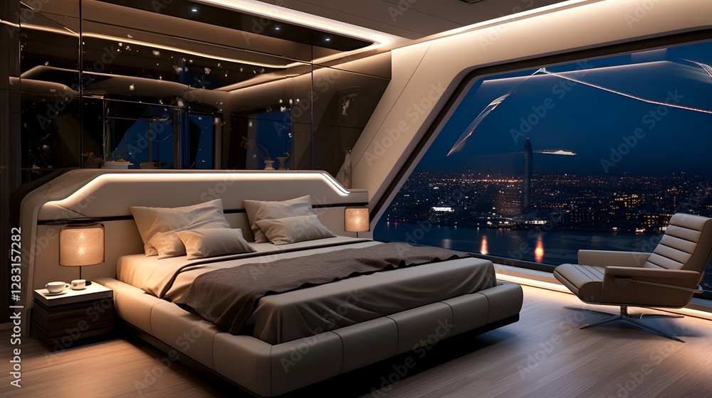 Poster fully automated smart bedroom with intelligent lighting and ai controlled sleep settings for a relax
