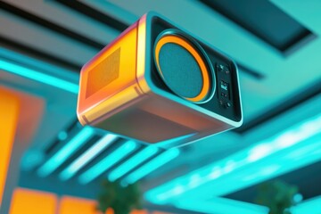 Projector suspended from ceiling for presentations or displays