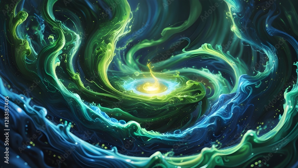 Wall mural vibrant cosmic vortex: a mesmerizing display of swirling, bioluminescent energy, showcasing a dynami