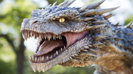 Fototapeta premium Realistic dragon face with detailed scales and fierce expression