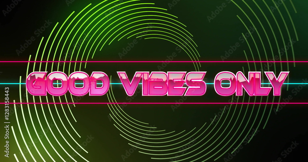 Poster image of good vibes only text over neon shapes
