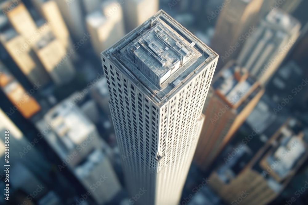 Poster a panoramic view of a city from the top of a tall building, ideal for use in architecture or urban p