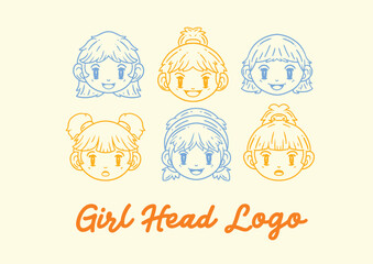 Kawaii Girl Face Logo Collection - Editable Vector Illustration Print line art