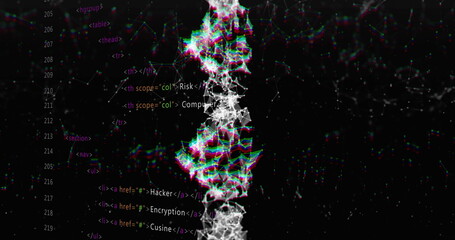 DNA strand and coding image over digital data and programming text