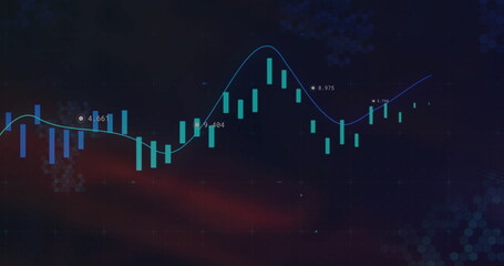 Image of financial data processing on black background
